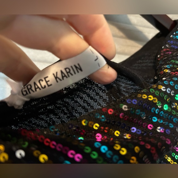 Large Grace Karin Multi-color Sparkle wrap midi dress - Picture 4 of 5